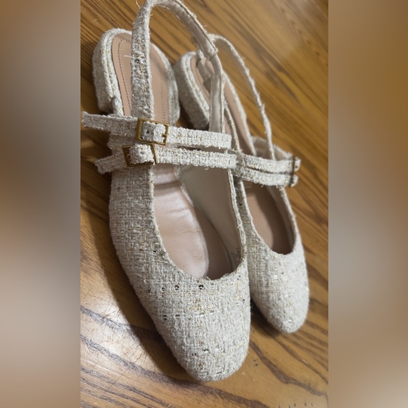 Zara Cream Textured Slingback Flats (shoes16) - Picture 6 of 10